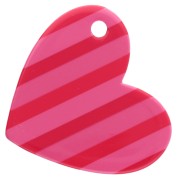 Colgante corazón 39x45 mm acetato - Ciao Bella - Rosa - Rojo - Rayas blancas x1