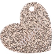 Colgante corazón 39x45 mm acrílico - ¡Gracias! - Purpurina oro claro - Blanco x1