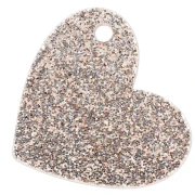 Colgante corazón 39x45 mm acrílico - ¡Gracias! - Purpurina oro claro - Blanco x1