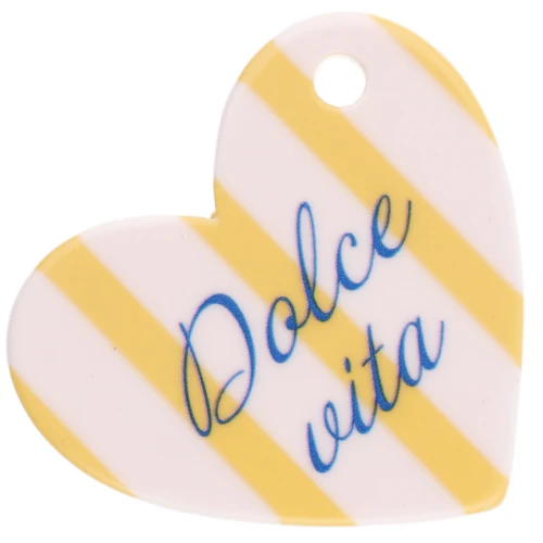 Colgante corazón 39x45 mm acetato - Dolce vita - Amarillo - Blanco - Rayas azules x1