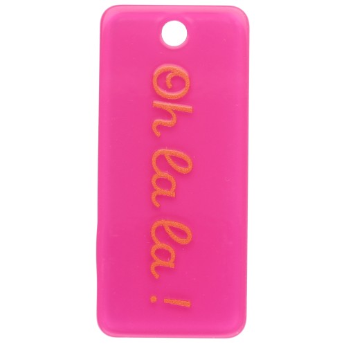 ¡Colgante rectángulo 55x25mm acetato - Oh la la ! - Rosa fluorescente - Naranja x1