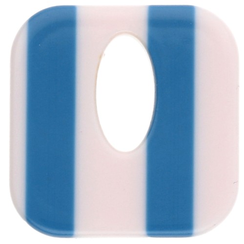 Colgante cuadrado de acetato, hueco 21 mm - Blanco - Rayas azul oscuro x1