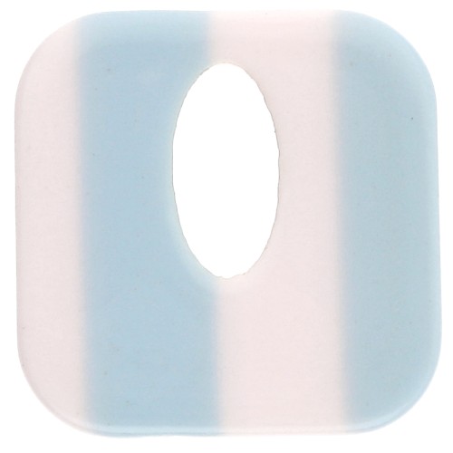 Colgante cuadrado de acetato, hueco 21 mm - Blanco - Rayas azul claro x1