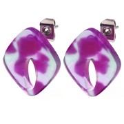 Pendientes diamante hueco 16x14 mm acetato - Carey - Violeta - Verde x2