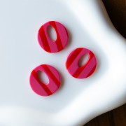 Colgante hueco redondo de acetato de 21 mm - Rosa - Rayas rojas x1