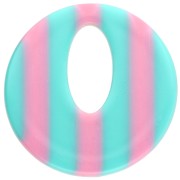 Colgante redondo hueco de acetato de 21 mm - Rayas turquesa - Rosa claro x1