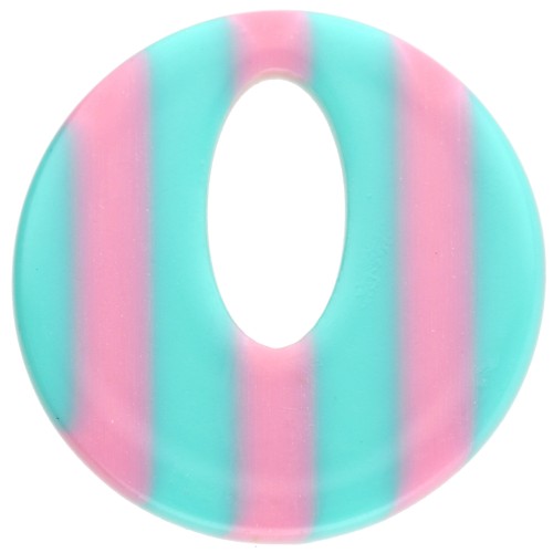 Colgante redondo hueco de acetato de 21 mm - Rayas turquesa - Rosa claro x1