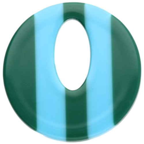Colgante hueco redondo de acetato de 21 mm - Azul claro - Rayas verde oscuro x1