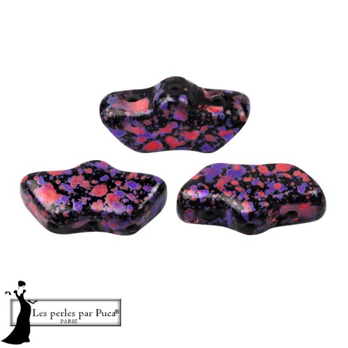 Cuentas de cristal Delos® de Puca® 6x11 mm - Esmalte morado y rojo, 10 g