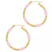Regalo - Pendientes de aro redondos 30mm resina epoxi - Acero inoxidable 304L Oro - Rosa claro x2