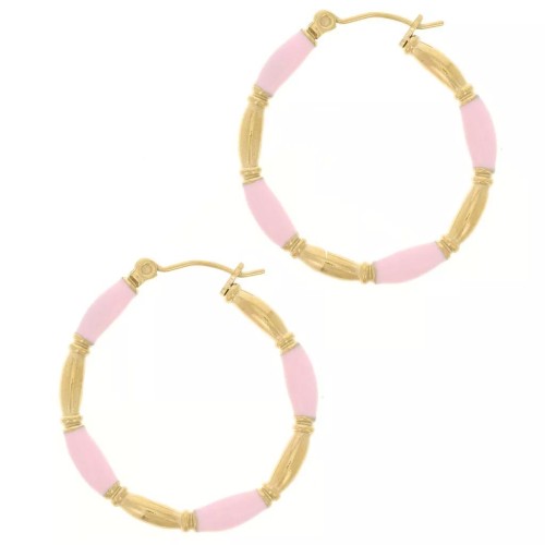 Regalo - Pendientes de aro redondos 30mm resina epoxi - Acero inoxidable 304L Oro - Rosa claro x2
