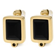 Pendientes de clavo rectangulares de 13 x 9 mm con cabujón de cristal - Acero inoxidable 304L Dorado - Negro x2