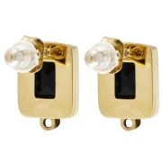 Pendientes de clavo rectangulares de 13 x 9 mm con cabujón de cristal - Acero inoxidable 304L Dorado - Negro x2