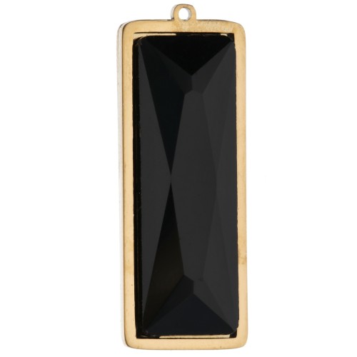 Colgantes rectangulares de 35 x 13 mm con cabujón de cristal - Acero inoxidable 304L Dorado - Negro x2