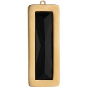 Colgantes rectangulares de 35 x 13 mm con cabujón de cristal - Acero inoxidable 304L Dorado - Negro x2