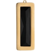 Colgantes rectangulares de 35 x 13 mm con cabujón de cristal - Acero inoxidable 304L Dorado - Negro x2