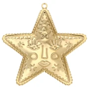Colgante estrella 29x28,5 mm - motivo cara - Acero inoxidable 304 Dorado x1