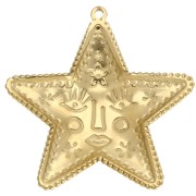 Colgante estrella 44,5x43,5 mm - motivo cara - Acero inoxidable Dorado 304 x1