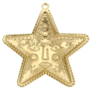 Colgante estrella 44,5x43,5 mm - motivo cara - Acero inoxidable Dorado 304 x1