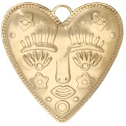 Colgante corazón 30x28,5 mm - motivo cara - Acero inoxidable 304 Dorado x1