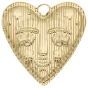Colgante corazón 30x28,5 mm - motivo cara - Acero inoxidable 304 Dorado x1