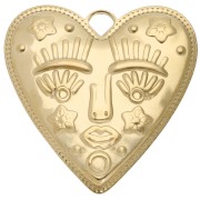 Colgante corazón 46,5x45 mm - motivo cara - Acero inoxidable 304 Dorado x1