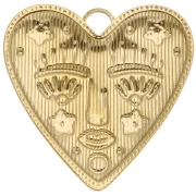 Colgante corazón 46,5x45 mm - motivo cara - Acero inoxidable 304 Dorado x1