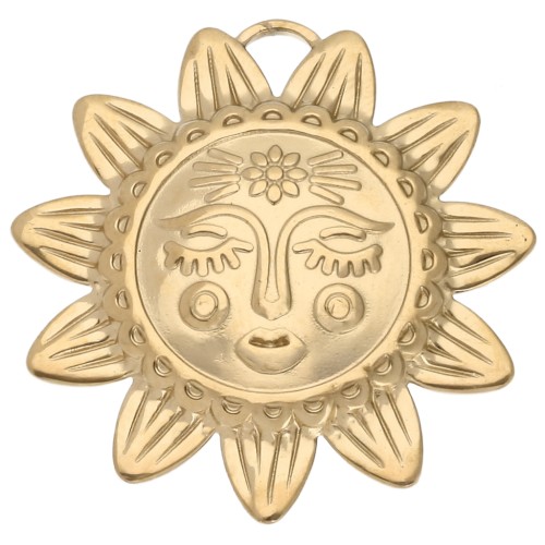 Colgante sol 30x29,5 mm - motivo cara - Acero inoxidable 304 Dorado x1