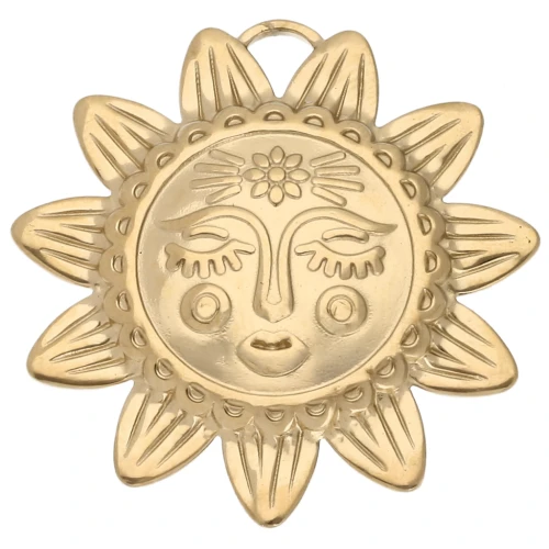 Colgante sol 30x29,5 mm - motivo cara - Acero inoxidable 304 Dorado x1