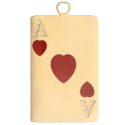 Colgante con forma de carta de juego, 21 x 13 mm - As de corazones de resina epoxi - Acero inoxidable 304 Dorado - Rojo