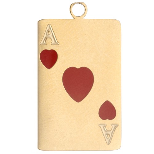 Colgante con forma de carta de juego, 21 x 13 mm - As de corazones de resina epoxi - Acero inoxidable 304 Dorado - Rojo