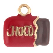 Dije con forma de tableta de chocolate, 12 x 13 mm, resina epoxi - Acero inoxidable 304 Dorado - Rojo