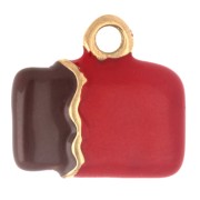 Dije con forma de tableta de chocolate, 12 x 13 mm, resina epoxi - Acero inoxidable 304 Dorado - Rojo