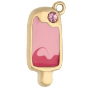 Dije de hielo 15.5x7 mm con resina epoxi - Acero inoxidable 304 Dorado - Rosa x1