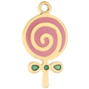 Dije en forma de chupete, 18 x 9,5 mm, resina epoxi - Acero inoxidable 304 Dorado - Rosa x1