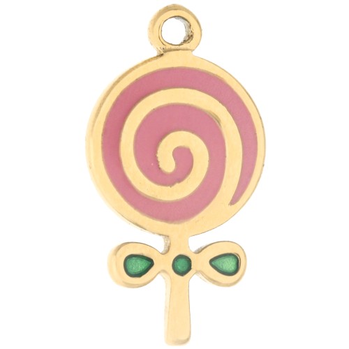 Dije en forma de chupete, 18 x 9,5 mm, resina epoxi - Acero inoxidable 304 Dorado - Rosa x1