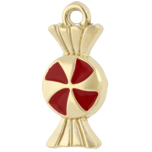 Dije de Caramelo de 18x8,3 mm con Resina Epoxi - Acero Inoxidable Dorado 304 - Rojo x1