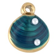 Dije de concha de 11x10 mm con resina epoxi - Acero inoxidable Dorado 304 - Azul