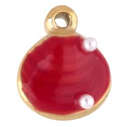 Dije de concha de 11x10 mm con resina epoxi - Acero inoxidable Dorado 304 - Rojo