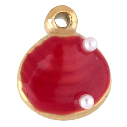 Dije de concha de 11x10 mm con resina epoxi - Acero inoxidable Dorado 304 - Rojo