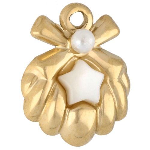 Dije de concha de 17x14 mm con estrella de nácar - Acero inoxidable Dorado 304 - Blanco x1