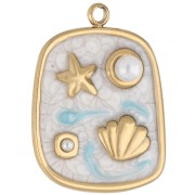 Colgante rectángulo 23,5x17,5 mm - Motivos marinos - Acero inoxidable 304 Dorado - Blanco x1