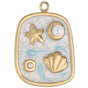 Colgante rectángulo 23,5x17,5 mm - Motivos marinos - Acero inoxidable 304 Dorado - Blanco x1