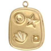 Colgante rectángulo 23,5x17,5 mm - Motivos marinos - Acero inoxidable 304 Dorado - Blanco x1