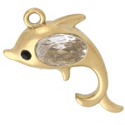 Dije Delfín 12x16 mm con strass - Acero inoxidable 304 Dorado - Cristal x1