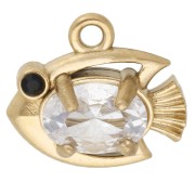 Mini Dije de pez 9x10 mm con strass - Acero Inoxidable Dorado 304 - Cristal x1|raw }}