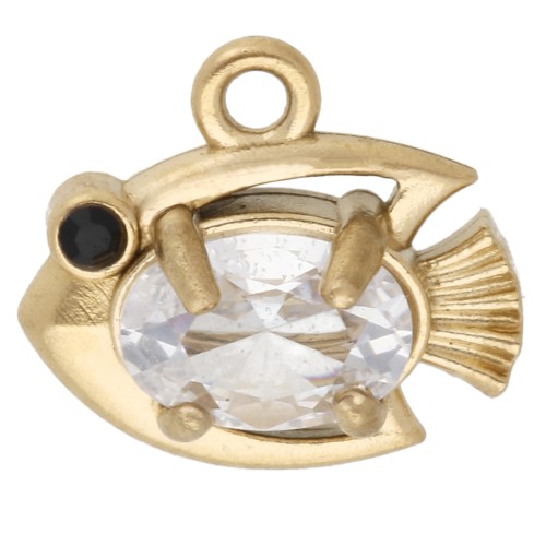 Mini Dije de pez 9x10 mm con strass - Acero Inoxidable Dorado 304 - Cristal x1