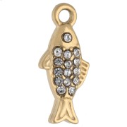 Dije de pez 14x6 mm con strass - Acero inoxidable Dorado 304 - Cristal x1|raw }}