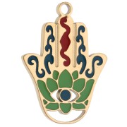 Colgante con forma de mano de Hamsa, 20 x 14,5 mm, resina epoxi - acero inoxidable 304 Dorado - verde x 1|raw }}