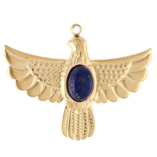Colgante de águila de 28 x 37 mm con cabujón de lapislázuli - Acero inoxidable 304 Dorado x1